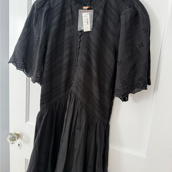 Madewell Eyelet Flutter Sleeve Cotton Mini Dress Black $158 Size 2 NEW *read* - Picture 3 of 6